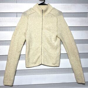 Sisley Made in Italy Wool Blend Zip up Cardigan sweater Large cream UC Benetton